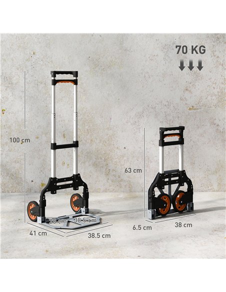 HOMCOM Folding Sack Truck, 70kg Lightweight Hand Truck with Wheels, Foldable Trolley Cart with Telescoping Handle for Warehouse,