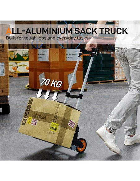 HOMCOM Folding Sack Truck, 70kg Lightweight Hand Truck with Wheels, Foldable Trolley Cart with Telescoping Handle for Warehouse,