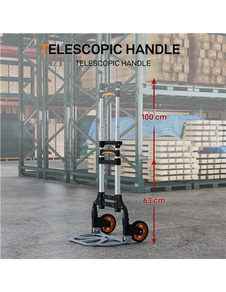 HOMCOM Folding Sack Truck, 70kg Lightweight Hand Truck with Wheels, Foldable Trolley Cart with Telescoping Handle for Warehouse,
