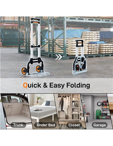 HOMCOM Folding Sack Truck, 70kg Lightweight Hand Truck with Wheels, Foldable Trolley Cart with Telescoping Handle for Warehouse,