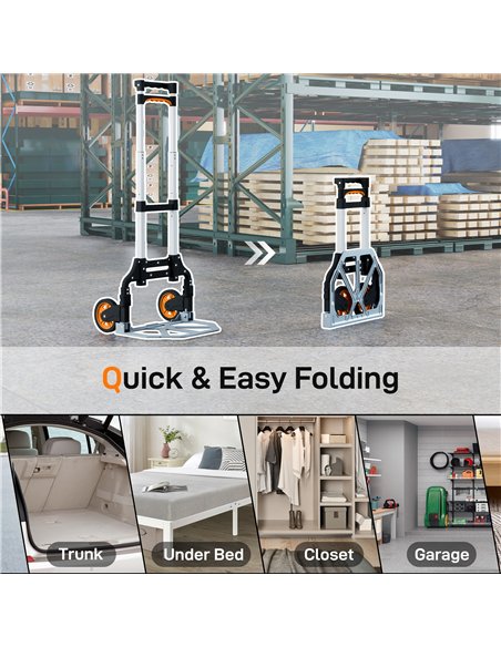 HOMCOM Folding Sack Truck, 70kg Lightweight Hand Truck with Wheels, Foldable Trolley Cart with Telescoping Handle for Warehouse,