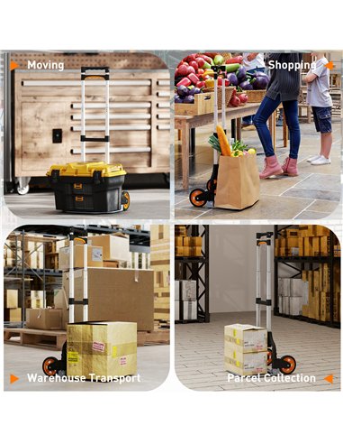 HOMCOM Folding Sack Truck, 70kg Lightweight Hand Truck with Wheels, Foldable Trolley Cart with Telescoping Handle for Warehouse,