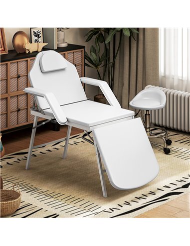 HOMCOM Portable Massage Table, 3 Section Adjustable Beauty Bed, Foldable Massage Bed with Face Hole, Recliner Chair with Removab