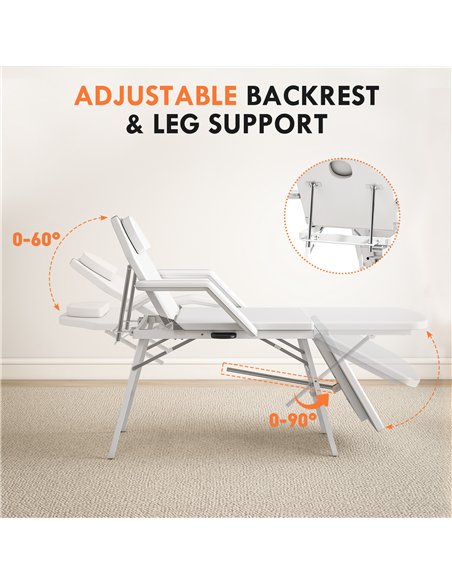 HOMCOM Portable Massage Table, 3 Section Adjustable Beauty Bed, Foldable Massage Bed with Face Hole, Recliner Chair with Removab