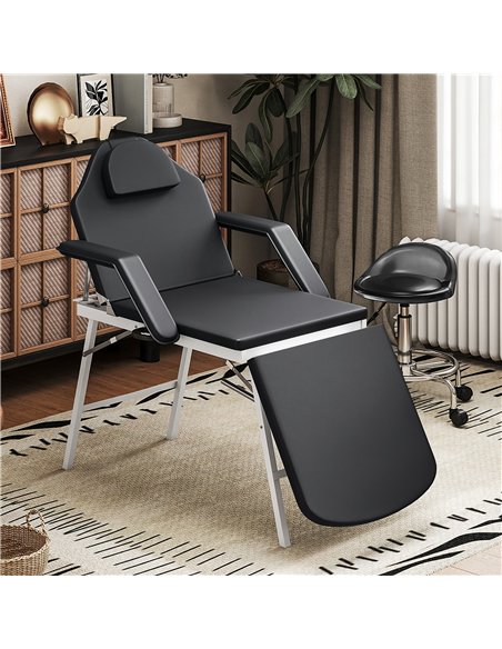 HOMCOM Portable Massage Table, 3 Section Adjustable Beauty Bed, Foldable Massage Bed with Face Hole, Recliner Chair with Removab