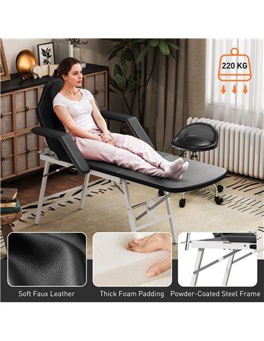 HOMCOM Portable Massage Table, 3 Section Adjustable Beauty Bed, Foldable Massage Bed with Face Hole, Recliner Chair with Removab