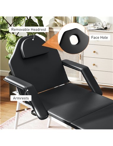 HOMCOM Portable Massage Table, 3 Section Adjustable Beauty Bed, Foldable Massage Bed with Face Hole, Recliner Chair with Removab