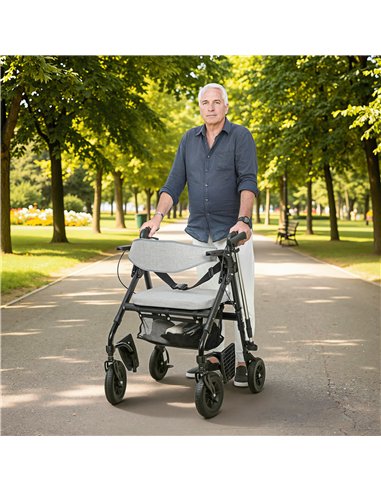 HOMCOM Rollator Walker Wheelchair, with Seat - Grey