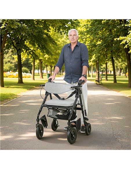 HOMCOM Rollator Walker Wheelchair, with Seat - Grey
