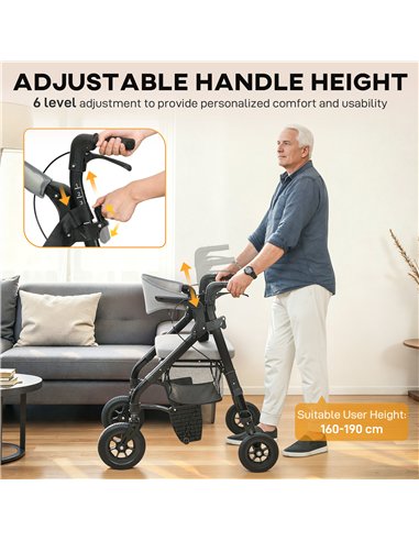 HOMCOM Rollator Walker Wheelchair, with Seat - Grey