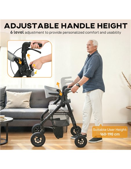 HOMCOM Rollator Walker Wheelchair, with Seat - Grey