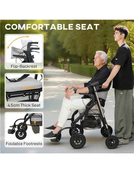 HOMCOM Rollator Walker Wheelchair, with Seat - Grey
