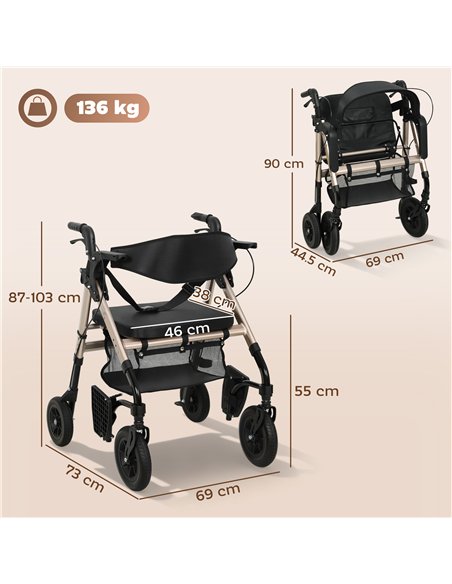 HOMCOM Rollator Walker Wheelchair, with Seat - Black