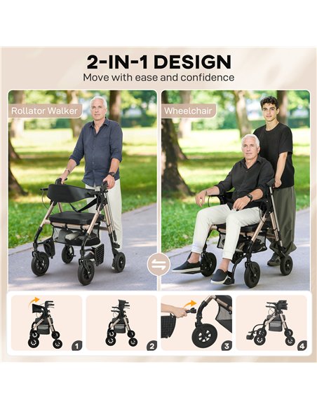 HOMCOM Rollator Walker Wheelchair, with Seat - Black