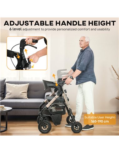 HOMCOM Rollator Walker Wheelchair, with Seat - Black