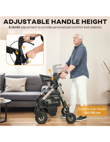 HOMCOM Rollator Walker Wheelchair, with Seat - Black