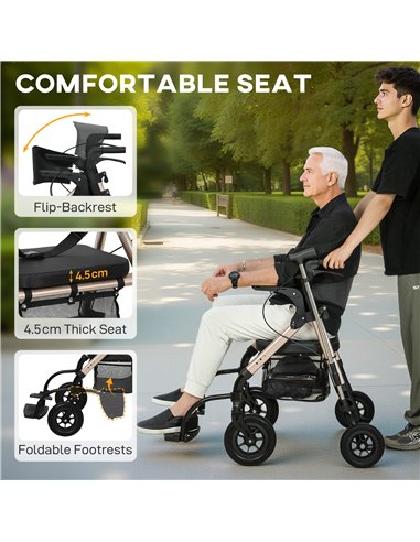 HOMCOM Rollator Walker Wheelchair, with Seat - Black