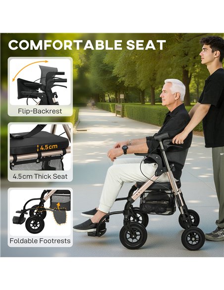 HOMCOM Rollator Walker Wheelchair, with Seat - Black