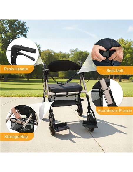 HOMCOM Rollator Walker Wheelchair, with Seat - Black