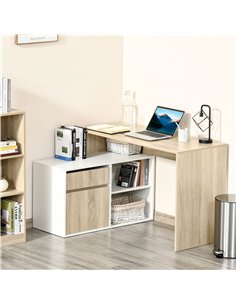HOMCOM L-Shaped Desk, Corner Computer Desk with Storage Drawer, Adjustable Shelf, Cabinet for Home Office and Study, 120 x 92 x  2