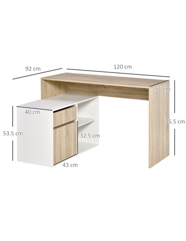HOMCOM L-Shaped Desk, Corner Computer Desk with Storage Drawer, Adjustable Shelf, Cabinet for Home Office and Study, 120 x 92 x 
