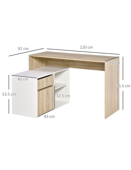 HOMCOM L-Shaped Desk, Corner Computer Desk with Storage Drawer, Adjustable Shelf, Cabinet for Home Office and Study, 120 x 92 x 