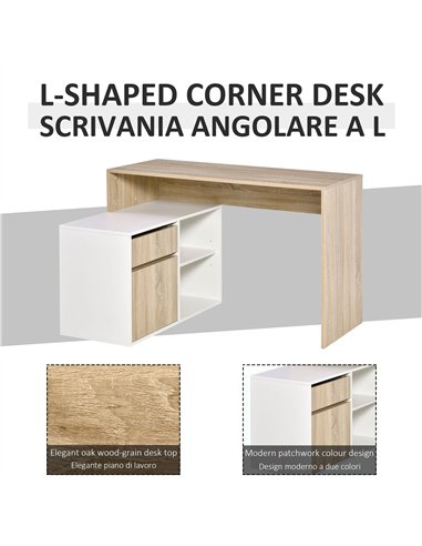 HOMCOM L-Shaped Desk, Corner Computer Desk with Storage Drawer, Adjustable Shelf, Cabinet for Home Office and Study, 120 x 92 x 