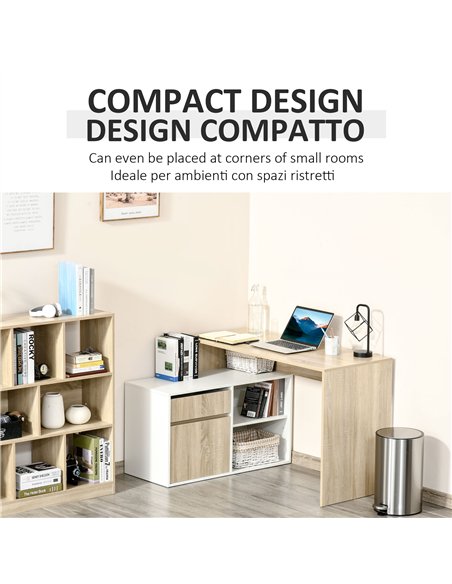 HOMCOM L-Shaped Desk, Corner Computer Desk with Storage Drawer, Adjustable Shelf, Cabinet for Home Office and Study, 120 x 92 x 