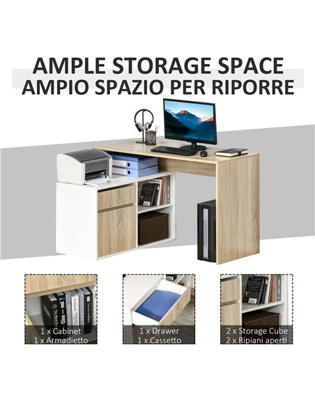 HOMCOM L-Shaped Desk, Corner Computer Desk with Storage Drawer, Adjustable Shelf, Cabinet for Home Office and Study, 120 x 92 x 