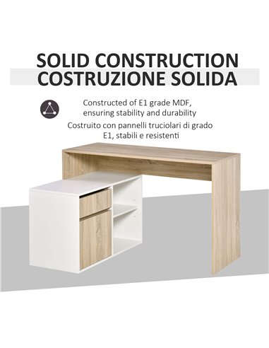 HOMCOM L-Shaped Desk, Corner Computer Desk with Storage Drawer, Adjustable Shelf, Cabinet for Home Office and Study, 120 x 92 x 