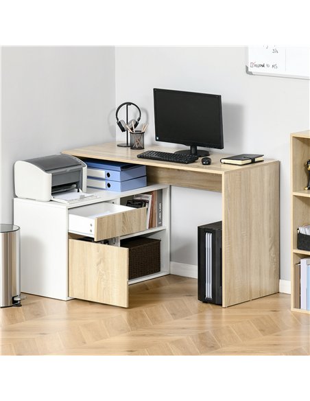 HOMCOM L-Shaped Desk, Corner Computer Desk with Storage Drawer, Adjustable Shelf, Cabinet for Home Office and Study, 120 x 92 x 