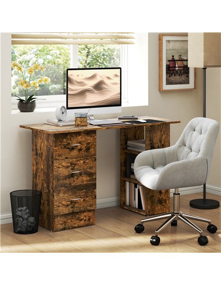 HOMCOM Computer Desk, Home Office Desk, Writing Table, PC Workstation with 3 Storage Shelves and 3 Drawers for Working, Study, 1