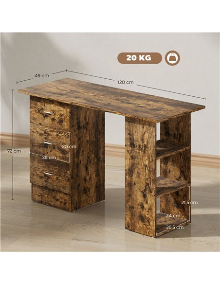 HOMCOM Computer Desk, Home Office Desk, Writing Table, PC Workstation with 3 Storage Shelves and 3 Drawers for Working, Study, 1