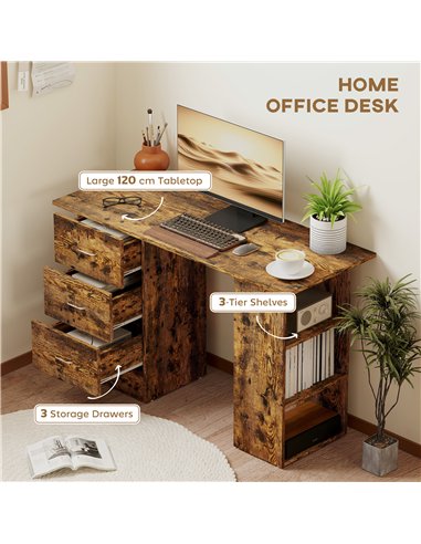 HOMCOM Computer Desk, Home Office Desk, Writing Table, PC Workstation with 3 Storage Shelves and 3 Drawers for Working, Study, 1