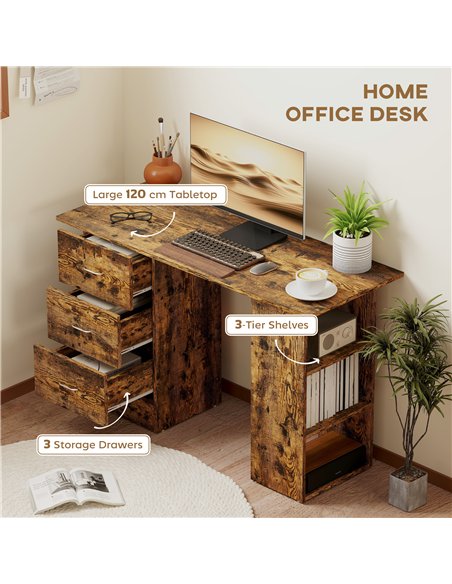 HOMCOM Computer Desk, Home Office Desk, Writing Table, PC Workstation with 3 Storage Shelves and 3 Drawers for Working, Study, 1