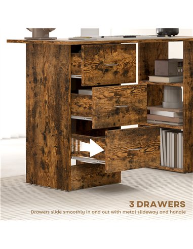 HOMCOM Computer Desk, Home Office Desk, Writing Table, PC Workstation with 3 Storage Shelves and 3 Drawers for Working, Study, 1