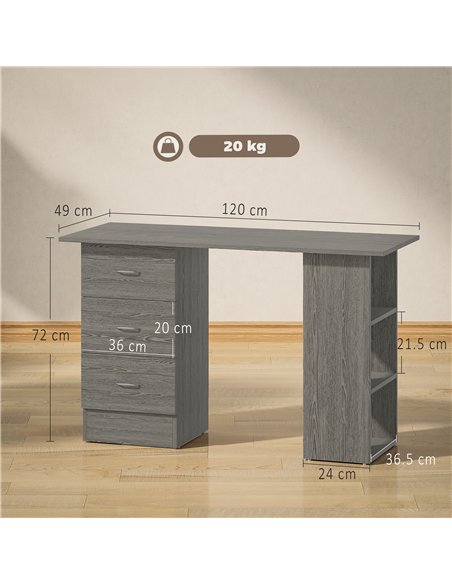 HOMCOM Computer Desk, Home Office Desk, Writing Table, PC Workstation with 3 Storage Shelves and 3 Drawers for Working, Study, 1