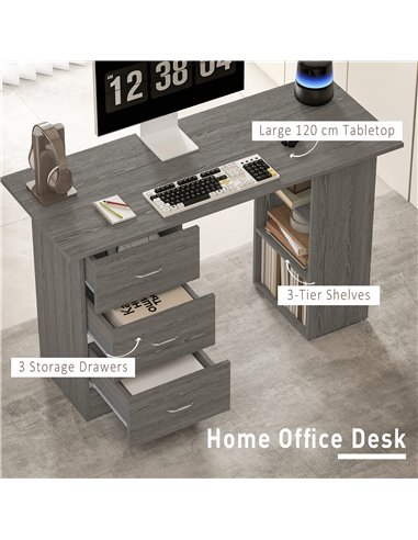 HOMCOM Computer Desk, Home Office Desk, Writing Table, PC Workstation with 3 Storage Shelves and 3 Drawers for Working, Study, 1