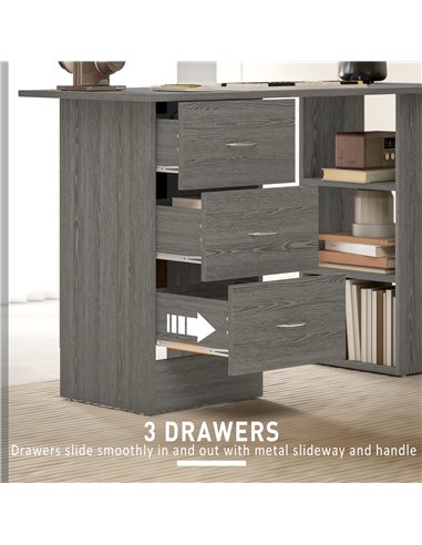 HOMCOM Computer Desk, Home Office Desk, Writing Table, PC Workstation with 3 Storage Shelves and 3 Drawers for Working, Study, 1