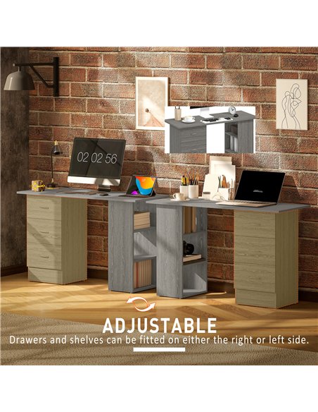 HOMCOM Computer Desk, Home Office Desk, Writing Table, PC Workstation with 3 Storage Shelves and 3 Drawers for Working, Study, 1