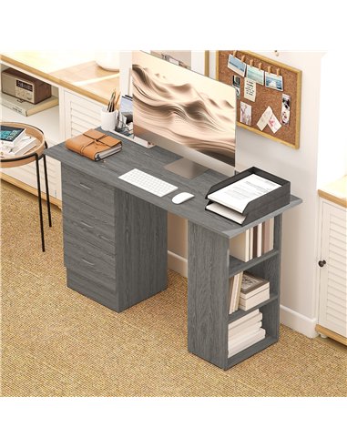 HOMCOM Computer Desk, Home Office Desk, Writing Table, PC Workstation with 3 Storage Shelves and 3 Drawers for Working, Study, 1
