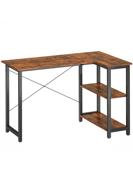 HOMCOM L Shaped Desk, Corner Computer Desk with Bookshelf for Home Office, Study Room, Workstation, 120 x 73.2 x 75cm, Rustic Br