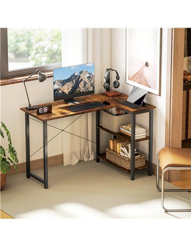 HOMCOM L Shaped Desk, Corner Computer Desk with Bookshelf for Home Office, Study Room, Workstation, 120 x 73.2 x 75cm, Rustic Br
