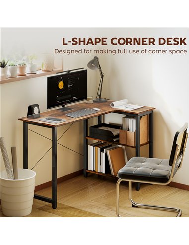HOMCOM L Shaped Desk, Corner Computer Desk with Bookshelf for Home Office, Study Room, Workstation, 120 x 73.2 x 75cm, Rustic Br