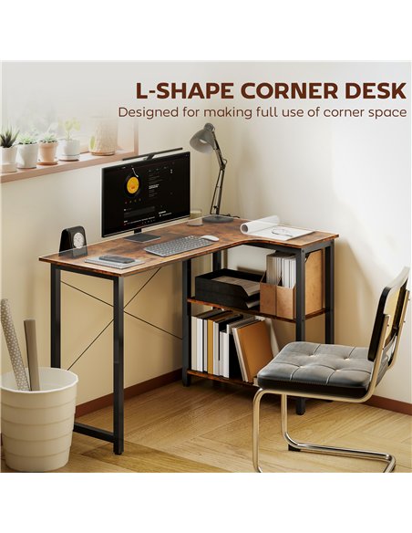 HOMCOM L Shaped Desk, Corner Computer Desk with Bookshelf for Home Office, Study Room, Workstation, 120 x 73.2 x 75cm, Rustic Br