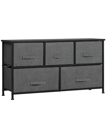 HOMCOM Chest of Five Fabric Drawers - Grey