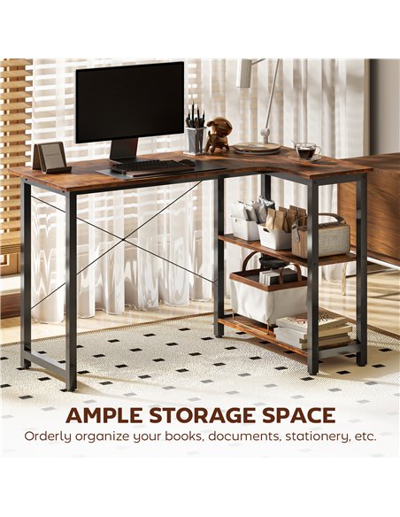 HOMCOM L Shaped Desk, Corner Computer Desk with Bookshelf for Home Office, Study Room, Workstation, 120 x 73.2 x 75cm, Rustic Br