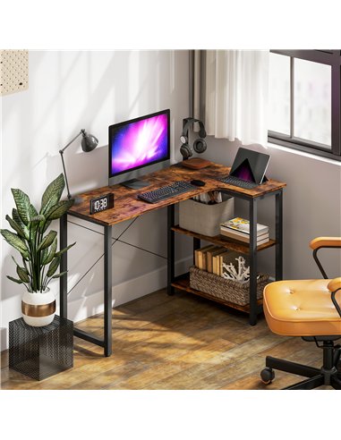 HOMCOM L Shaped Desk, Corner Computer Desk with Bookshelf for Home Office, Study Room, Workstation, 120 x 73.2 x 75cm, Rustic Br