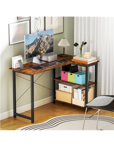 HOMCOM L Shaped Desk, Corner Computer Desk with Bookshelf for Home Office, Study Room, Workstation, 120 x 73.2 x 75cm, Rustic Br