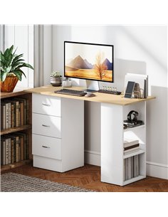 HOMCOM Computer Desk, Home Office Desk, Writing Table, PC Workstation with 3 Storage Shelves and 3 Drawers for Working, Study, 1 2